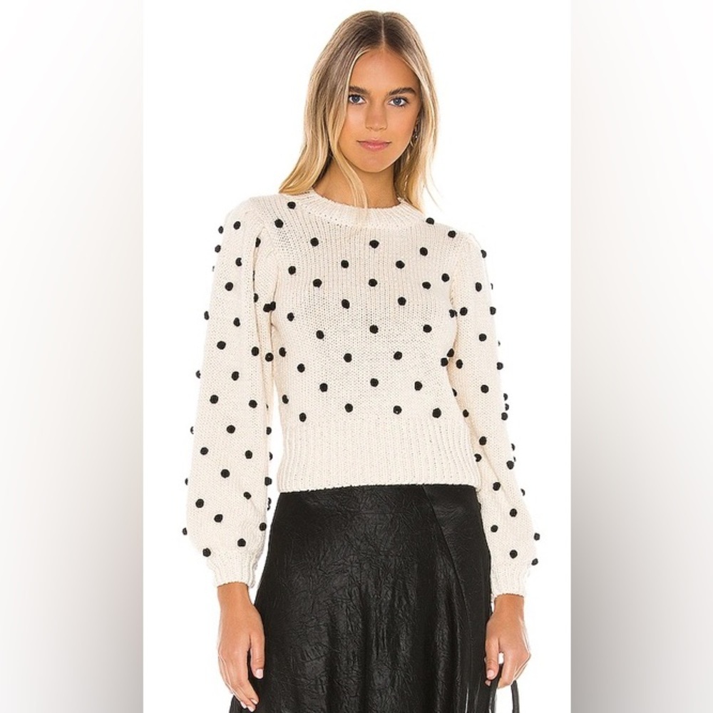 Astr the Label Aidy 100% Cotton Sweater in Cream Black Dot- Medium